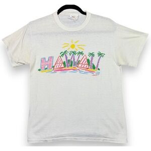 Vintage 80s Ken Done Shirt Women M FITS S White Hawaii Graphic Souvenir Tee USA